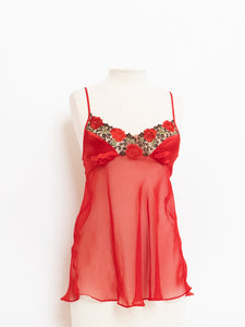 Vintage x Red Sheer & Satin Leopard Tank (S)