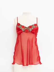 Vintage x Red Sheer & Satin Leopard Tank (S)