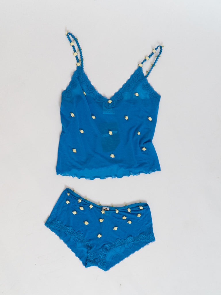 VINTAGE  x Blue Mesh Floral Embroidered Set (XS, S)