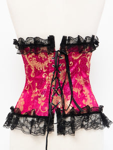 VINTAGE x Pink And Gold Floral Corset (L, XL)