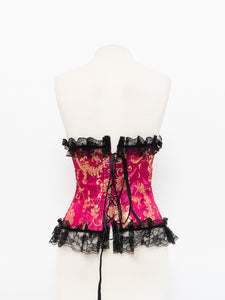 VINTAGE x Pink And Gold Floral Corset (L, XL)