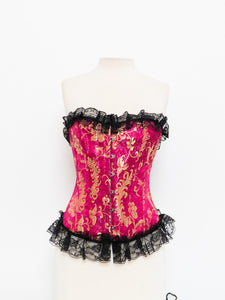 VINTAGE x Pink And Gold Floral Corset (L, XL)