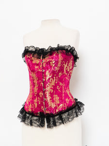 VINTAGE x Pink And Gold Floral Corset (L, XL)