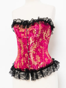 VINTAGE x Pink And Gold Floral Corset (L, XL)