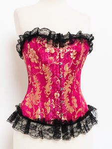 VINTAGE x Pink And Gold Floral Corset (L, XL)