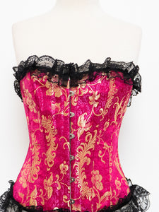 VINTAGE x Pink And Gold Floral Corset (L, XL)