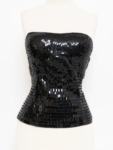 VINTAGE x LE CHATEAU Black Rectangle Sequin Top (M)