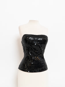VINTAGE x LE CHATEAU Black Rectangle Sequin Top (M)