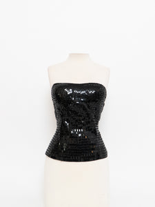 VINTAGE x LE CHATEAU Black Rectangle Sequin Top (M)