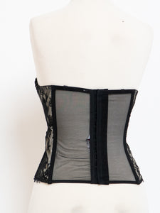 Vintage x Black & Cream Lace Mesh Corset (S, M, B-C Cup)