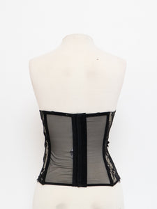 Vintage x Black & Cream Lace Mesh Corset (S, M, B-C Cup)