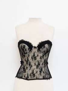 Vintage x Black & Cream Lace Mesh Corset (S, M, B-C Cup)