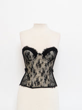 Load image into Gallery viewer, Vintage x Black &amp; Cream Lace Mesh Corset (S, M, B-C Cup)