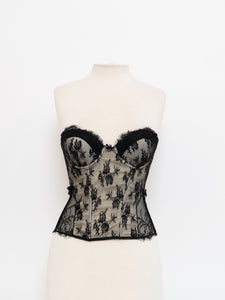 Vintage x Black & Cream Lace Mesh Corset (S, M, B-C Cup)