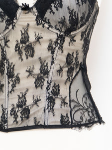 Vintage x Black & Cream Lace Mesh Corset (S, M, B-C Cup)