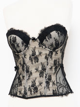 Load image into Gallery viewer, Vintage x Black &amp; Cream Lace Mesh Corset (S, M, B-C Cup)