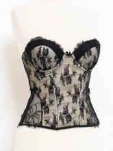 Load image into Gallery viewer, Vintage x Black &amp; Cream Lace Mesh Corset (S, M, B-C Cup)
