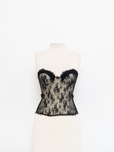 Vintage x Black & Cream Lace Mesh Corset (S, M, B-C Cup)