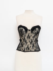 Vintage x Black & Cream Lace Mesh Corset (S, M, B-C Cup)