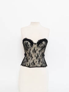 Vintage x Black & Cream Lace Mesh Corset (S, M, B-C Cup)