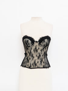 Vintage x Black & Cream Lace Mesh Corset (S, M, B-C Cup)