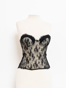 Vintage x Black & Cream Lace Mesh Corset (S, M, B-C Cup)
