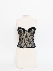 Vintage x Black & Cream Lace Mesh Corset (S, M, B-C Cup)