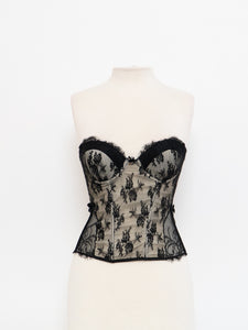 Vintage x Black & Cream Lace Mesh Corset (S, M, B-C Cup)