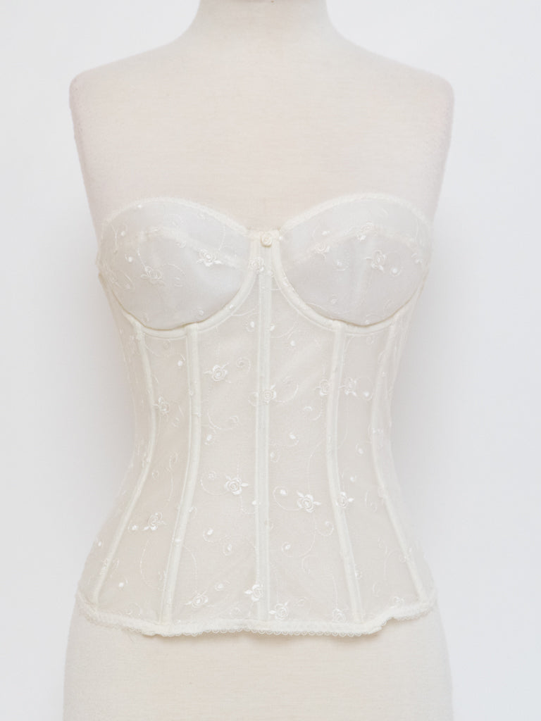 Vintage x Cream Embroidered Corset (S, B Cup)