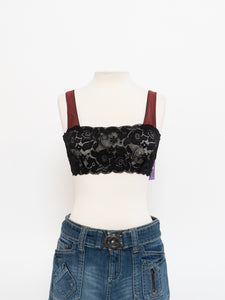 Vintage x Deadstock Black & Maroon Silk & Lace Bra (XS, S)