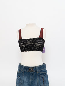Vintage x Deadstock Black & Maroon Silk & Lace Bra (XS, S)