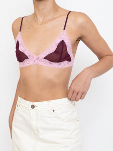 Vintage x Pink, Burgundy Semi-sheer Lace Bra (XS, S)