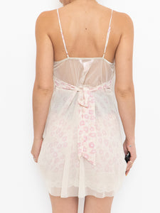 Vintage x Beige & Pink Mesh Floral Slip Dress (S, M)