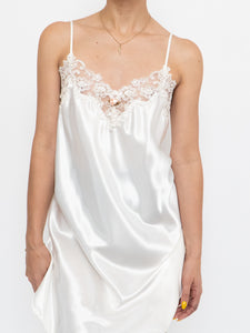 Vintage x Made in USA x Cream Satin & Lace Slip Dress (M, L)