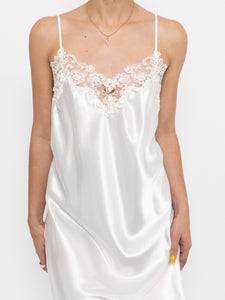 Vintage x Made in USA x Cream Satin & Lace Slip Dress (M, L)