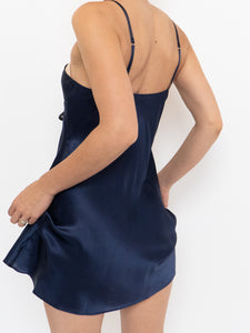 Vintage x Navy Silk Slip Dress (S)