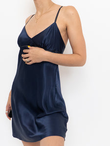 Vintage x Navy Silk Slip Dress (S)