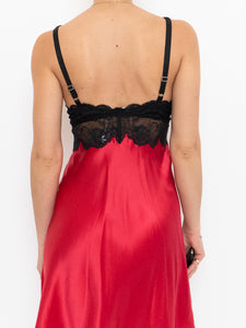 Vintage x Black & Red Silk & Lace Slip Dress (S, M)
