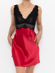 Vintage x Black & Red Silk & Lace Slip Dress (S, M)