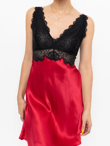Vintage x Black & Red Silk & Lace Slip Dress (S, M)