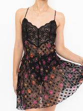 Load image into Gallery viewer, Vintage x Black Sheer &amp; Lace Floral Patterned Slip Dress (M)