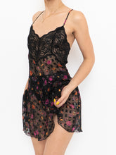 Load image into Gallery viewer, Vintage x Black Sheer &amp; Lace Floral Patterned Slip Dress (M)