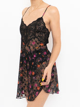 Load image into Gallery viewer, Vintage x Black Sheer &amp; Lace Floral Patterned Slip Dress (M)