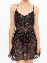 Load image into Gallery viewer, Vintage x Black Sheer &amp; Lace Floral Patterned Slip Dress (M)