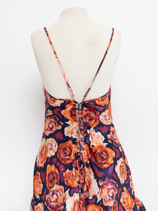 Vintage x Purple & Peach Floral Satin Slip Dress (L, XL)