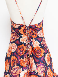 Vintage x Purple & Peach Floral Satin Slip Dress (L, XL)
