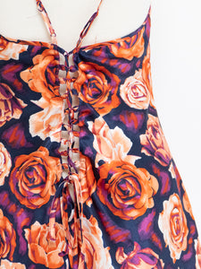 Vintage x Purple & Peach Floral Satin Slip Dress (L, XL)