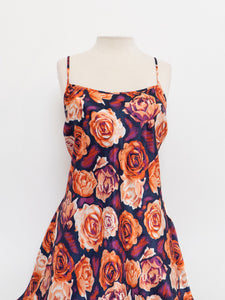 Vintage x Purple & Peach Floral Satin Slip Dress (L, XL)