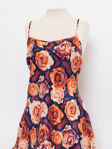 Vintage x Purple & Peach Floral Satin Slip Dress (L, XL)
