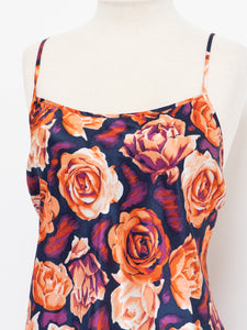 Vintage x Purple & Peach Floral Satin Slip Dress (L, XL)